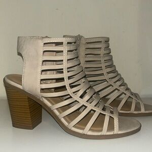 Strappy cream color Soda heels size women’s 8.5 worn once. Minimal wear.